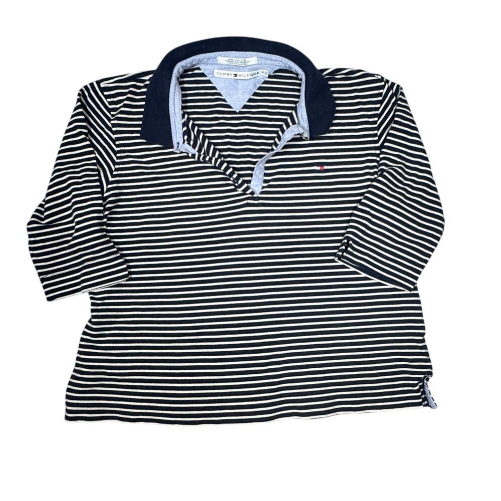Tommy Hilfiger striped womens polo shirt XL. vintage Y2K, preppy, nautical